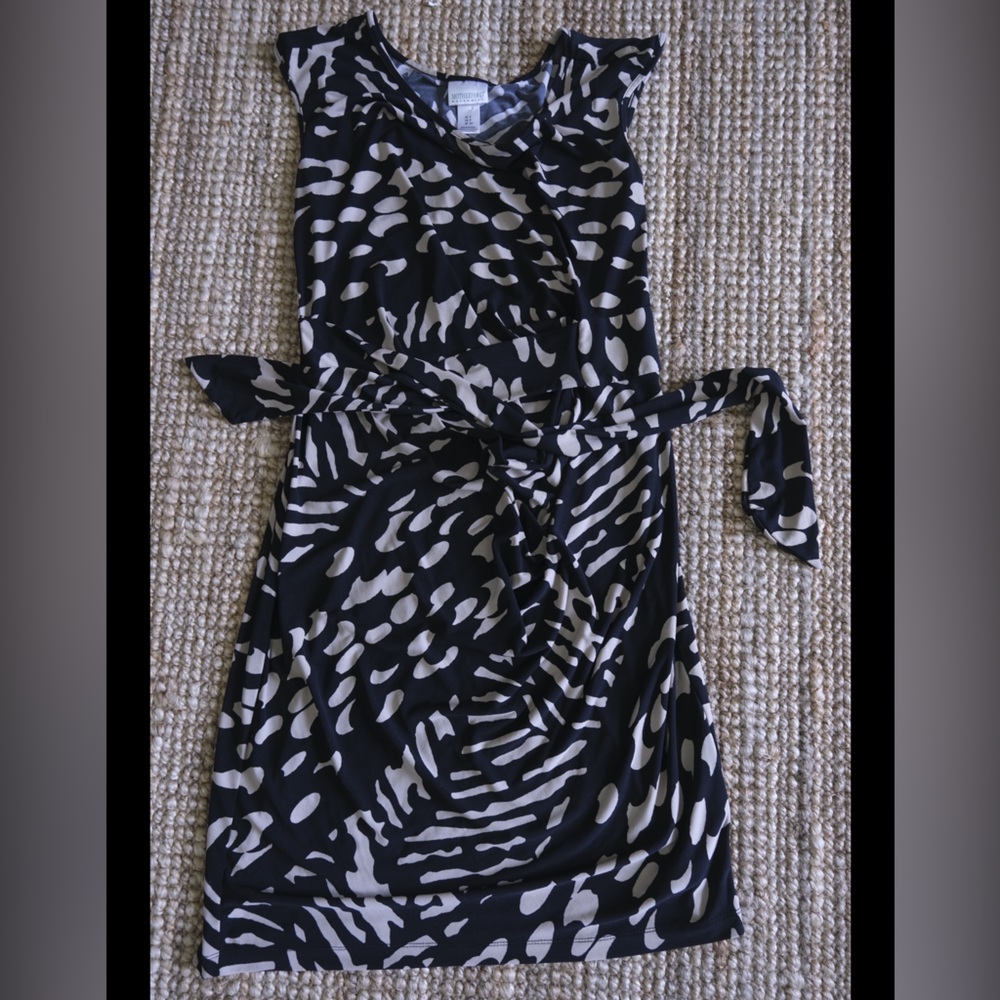 Motherhood Black and Cream Dress with Dynamic Belt